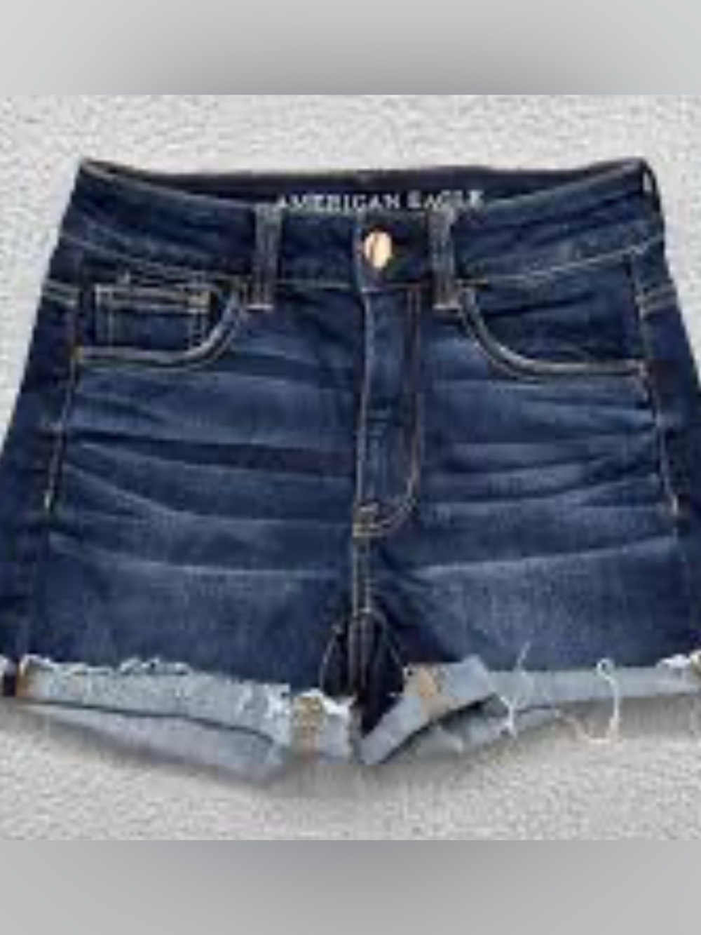 American Eagle Outfitters Dark Blue Frayed Hem Denim Shorts